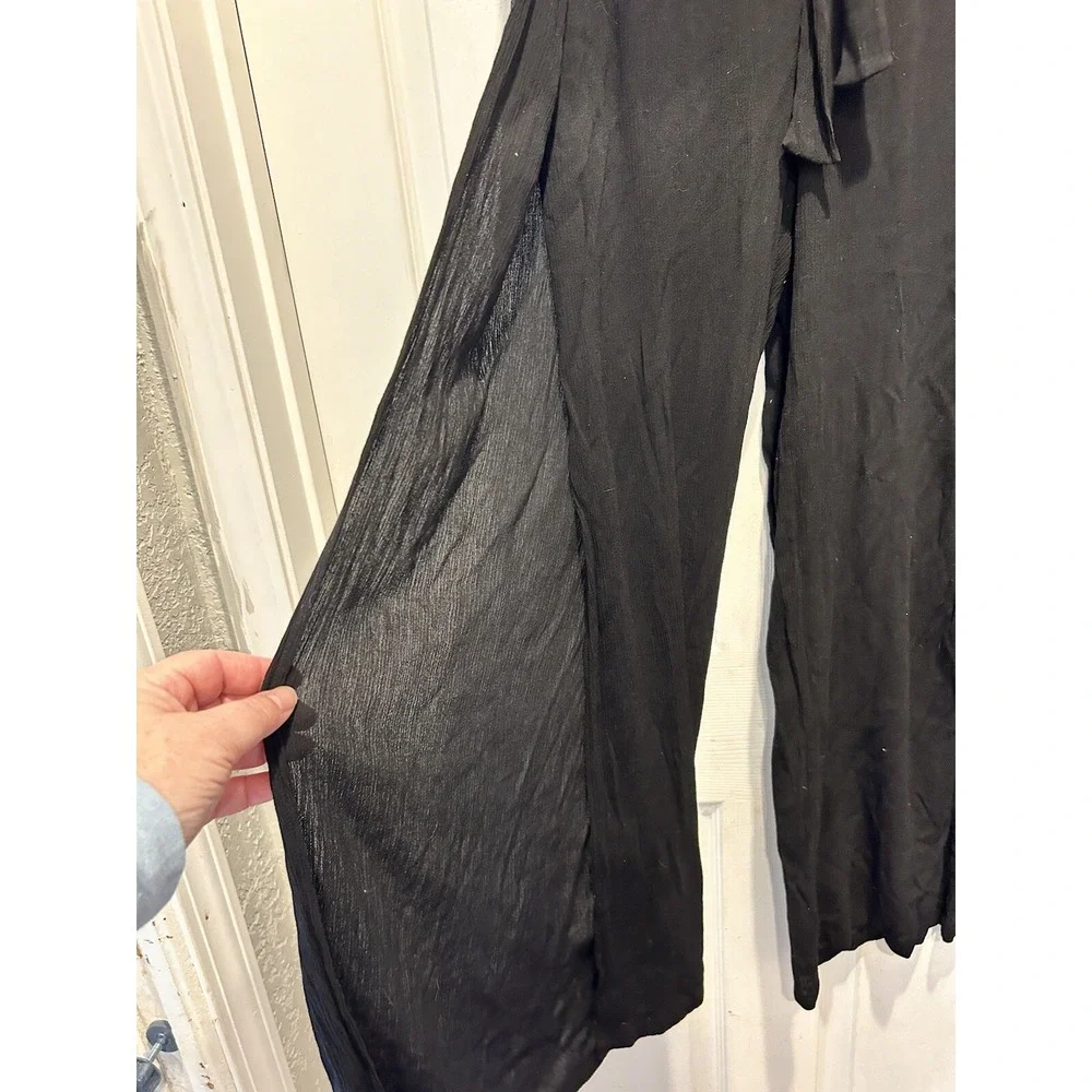 Kona Sol Black Wide Leg Swim Cover Up Pants Side Slit Smocked Waist Large Resort
